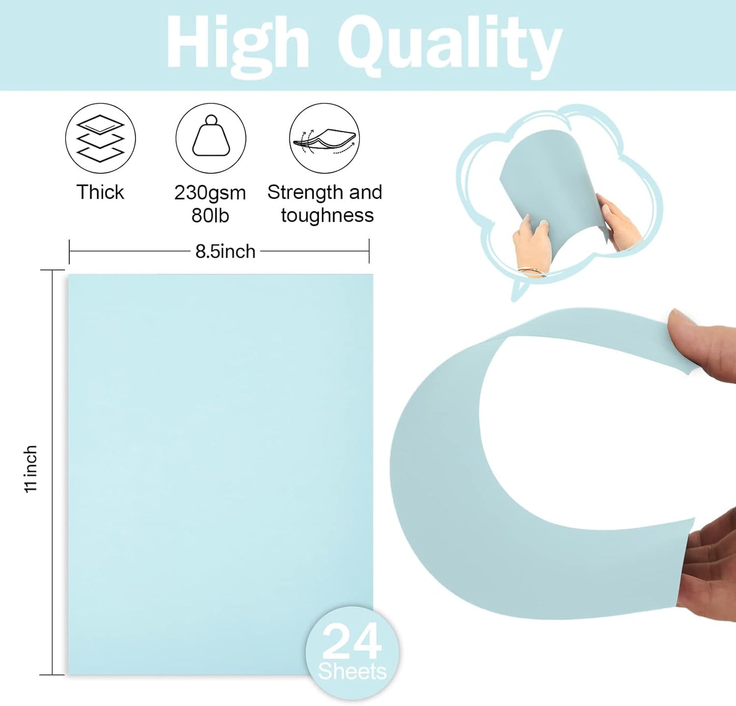 24 Sheets Light Blue Cardstock 8.5 x 11 Pastel Paper, Goefun 80lb Card Stock Printer Paper for Invitations, Menus, Crafts, DIY Cards
