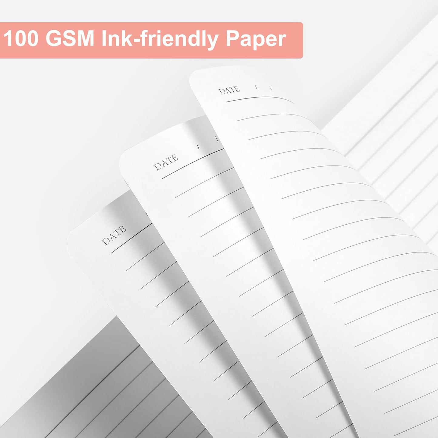 CAGIE Pink Journal Notebook for Women, 320 Pages College Ruled Notebook, 100 Gsm Paper Thick Lined Journal, A5 Hardcover Leather Journals for Writing, 5.7x8.3 In