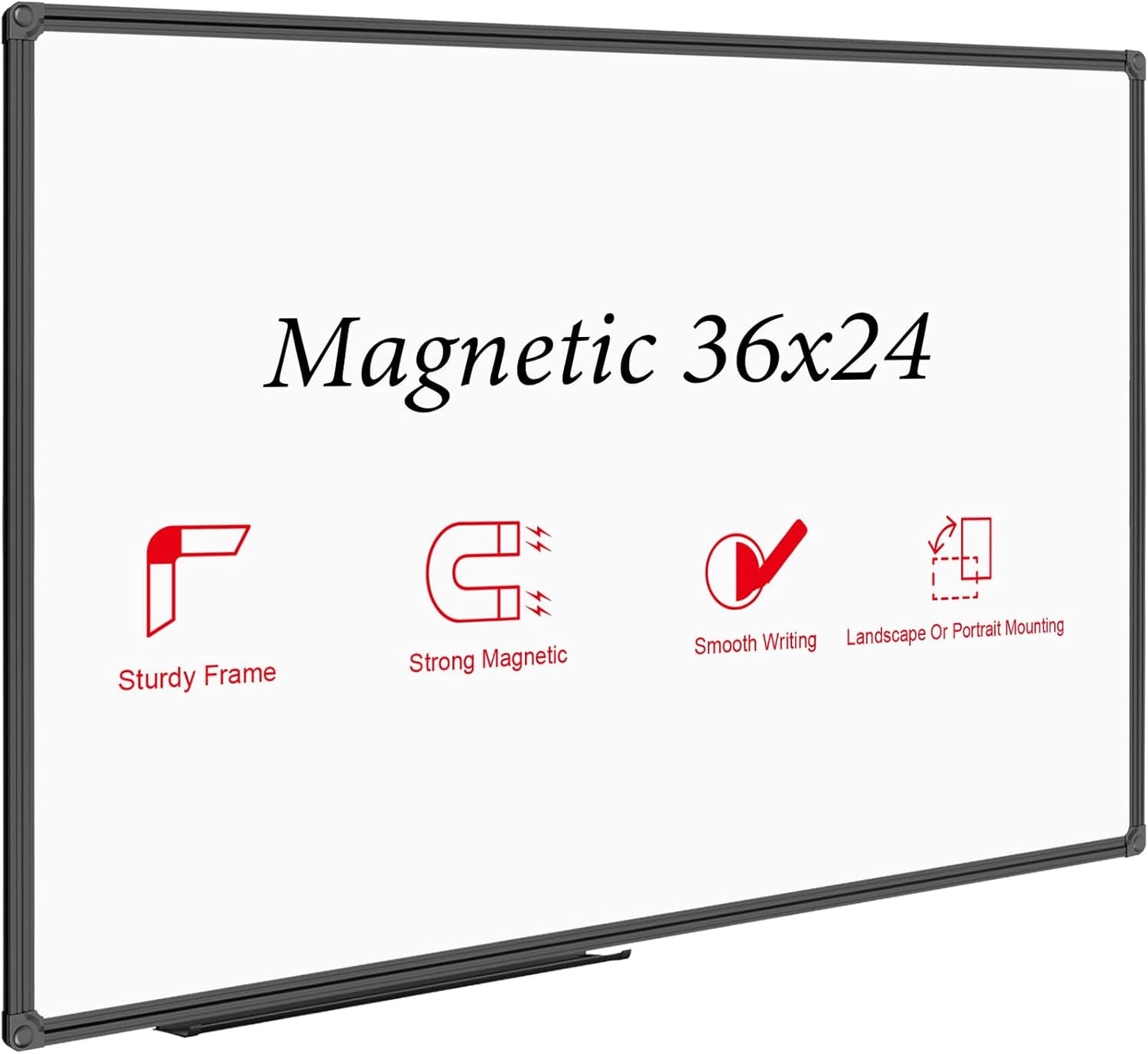 JILoffice Magnetic Whiteboard/White Board, Dry Erase Board 36 x 24 Inch, Black Aluminum Frame Wall Mounted Board for Office Home and School