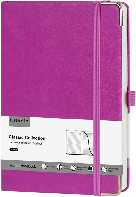 A5 Lined Journal Notebook - 100 GSM Thick Paper, Hardcover Journaling Notebook for Writing, Work, Travel, School, College Ruled Journal for Women Men, PU Leather Note Book, 5.5”x8.3”- Raspberry