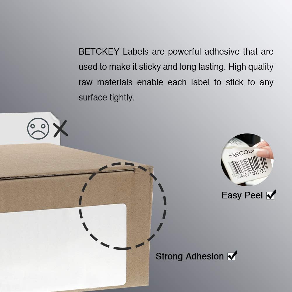 BETCKEY - 4" x 2" (102 mm x 51 mm) Barcode Shipping & Multipurpose Labels Compatible with Zebra & Rollo Label Printer,Premium Adhesive & Perforated [2 Rolls, 1500 Labels]