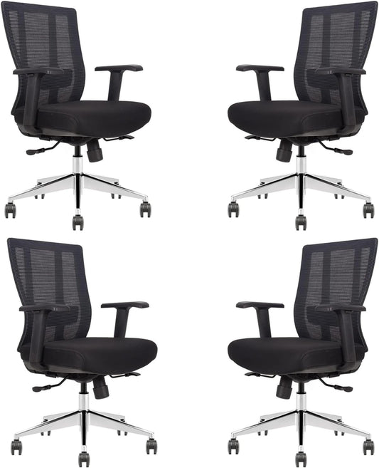 Ergonomic Conference Room Chair Mesh Back with Seat Slide - Adjustable Lumbar Support Computer Desk Chair with Height Adjustable Arms - 5-Star Polished Aluminum Base (Pack of 4)