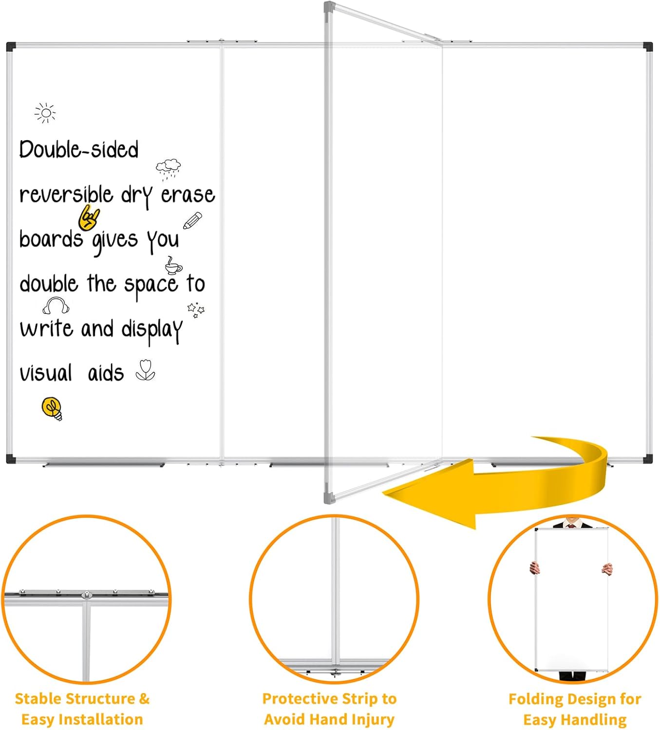 XBoard Extra Large Magnetic Whiteboard 118 x 48 Inch, 10' x 4' Oversized Foldable Dry Erase White Board for Wall with Marker Tray | Aluminum Frame