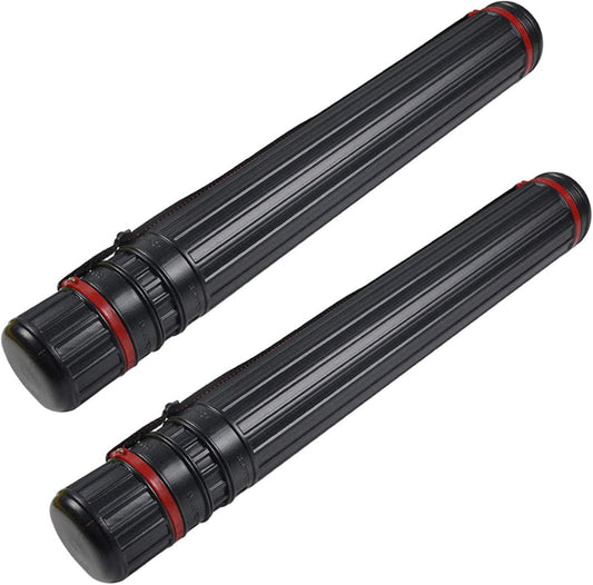 DEWEL 2Pcs Telescoping Plastic Art Tube for Poster/Art/Document/Fishing Rod, Extends from 30" to 53", Waterproof and Light Resistant, with Carrying Strap(Black XL Size)