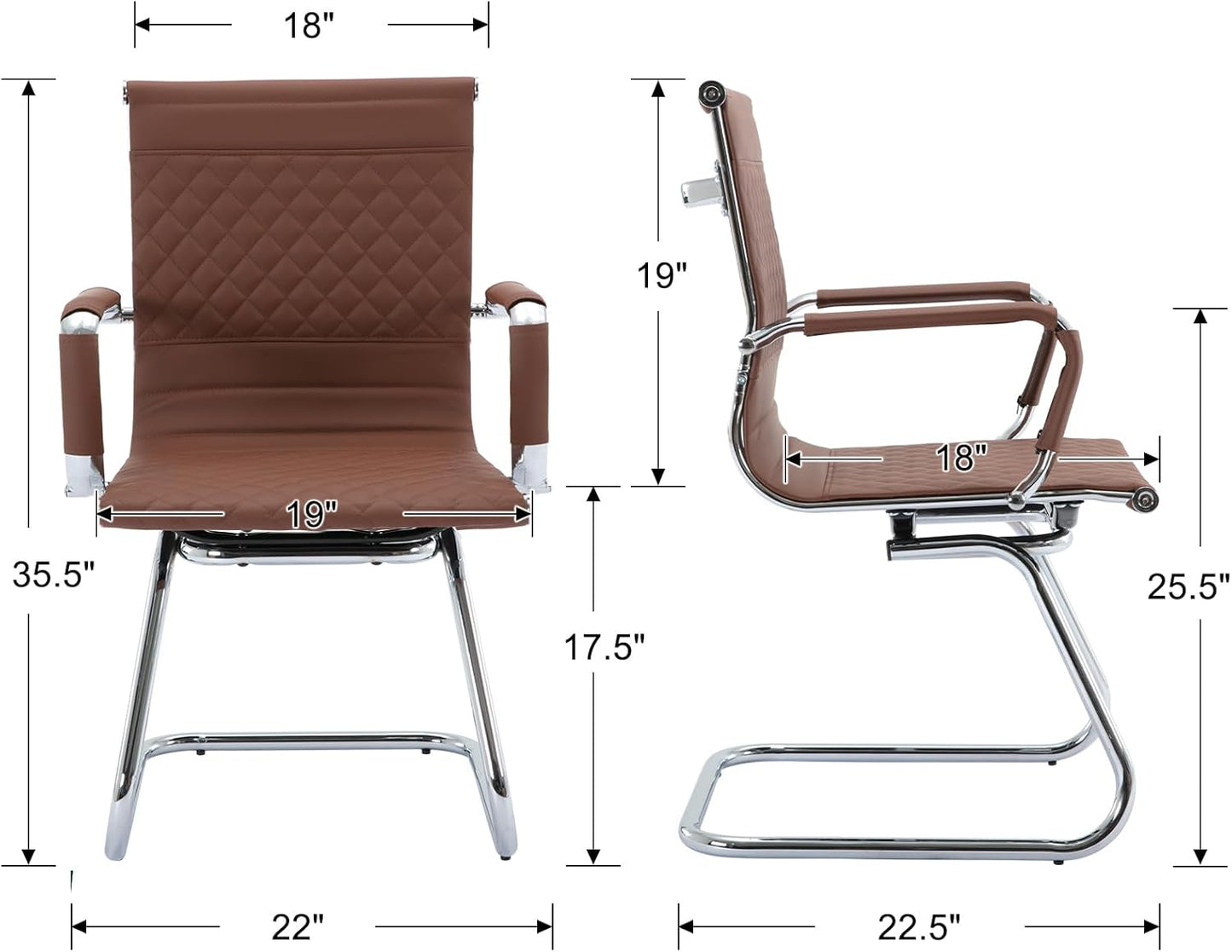 Office Guest Reception Chairs Set of 4 - Modern PU Leather Conference Room Chair With Mid Back for Waiting Room, Desk - Coffee