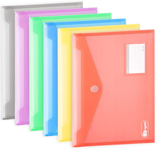 24 Pack Folders Plastic Envelopes, Colorful Plastic File Folders for Document, Letter A4 Size Poly File Envelopes with Label Pocket, Hook & Loop Closure for School Home Work Office Organizer, 6 Colors