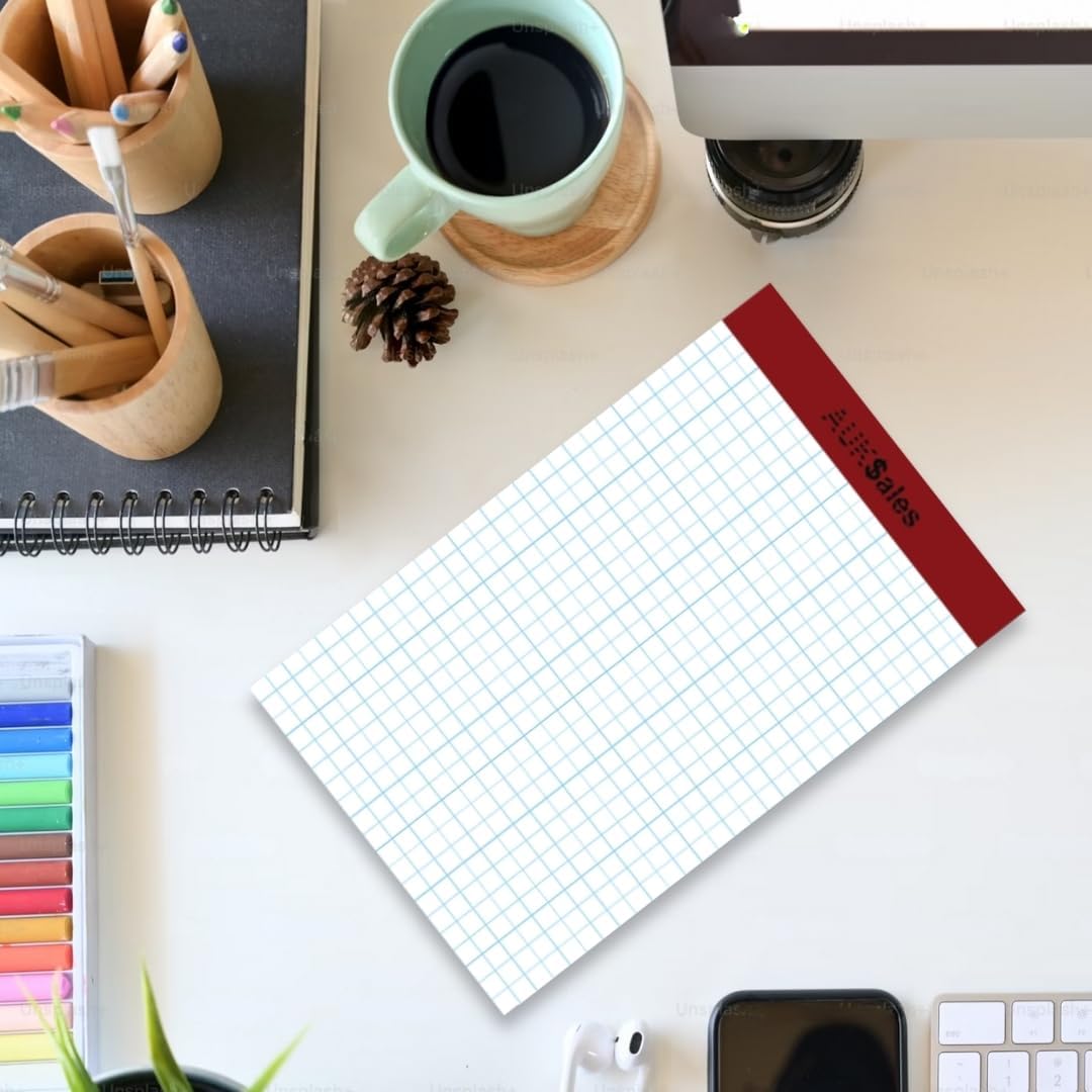 Grid Paper Pad 5x8 Inches, Graph Paper Pad 4x4, Grid Notepad, 24 Pack, 5x8 Graph Paper 1/4 Grid, Graphing Paper, Engineering Pad, 100 Sheets 200 Pages Perforated Pad for School, Home, & Office