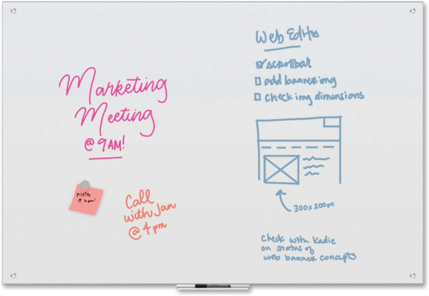 U Brands Magnetic Glass Dry Erase Board, Only for Use with HIGH Energy Magnets, 48" x 72" Inches, White Frosted Surface, Frameless (2301U00-01)