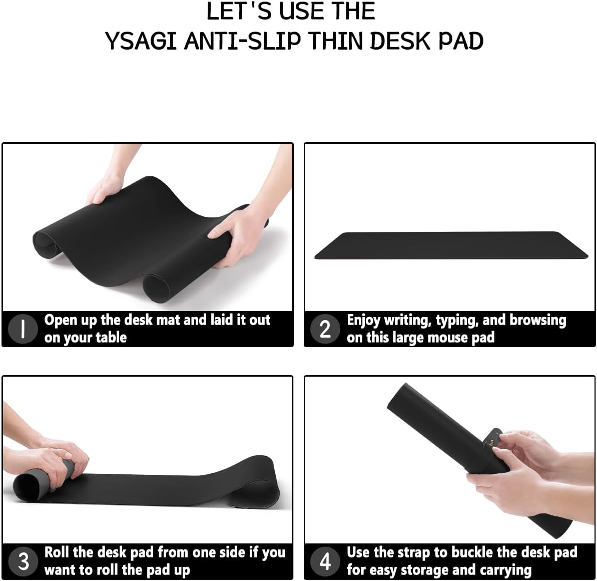 YSAGi Non-Slip Leather Desk Pad Long Size, Waterproof Laptop Computer Desk Keyboard Mat, Table Protector Blotter Mat, Large Mouse Pad for Office/Work/Home/Decor(Black, 47" x 17")