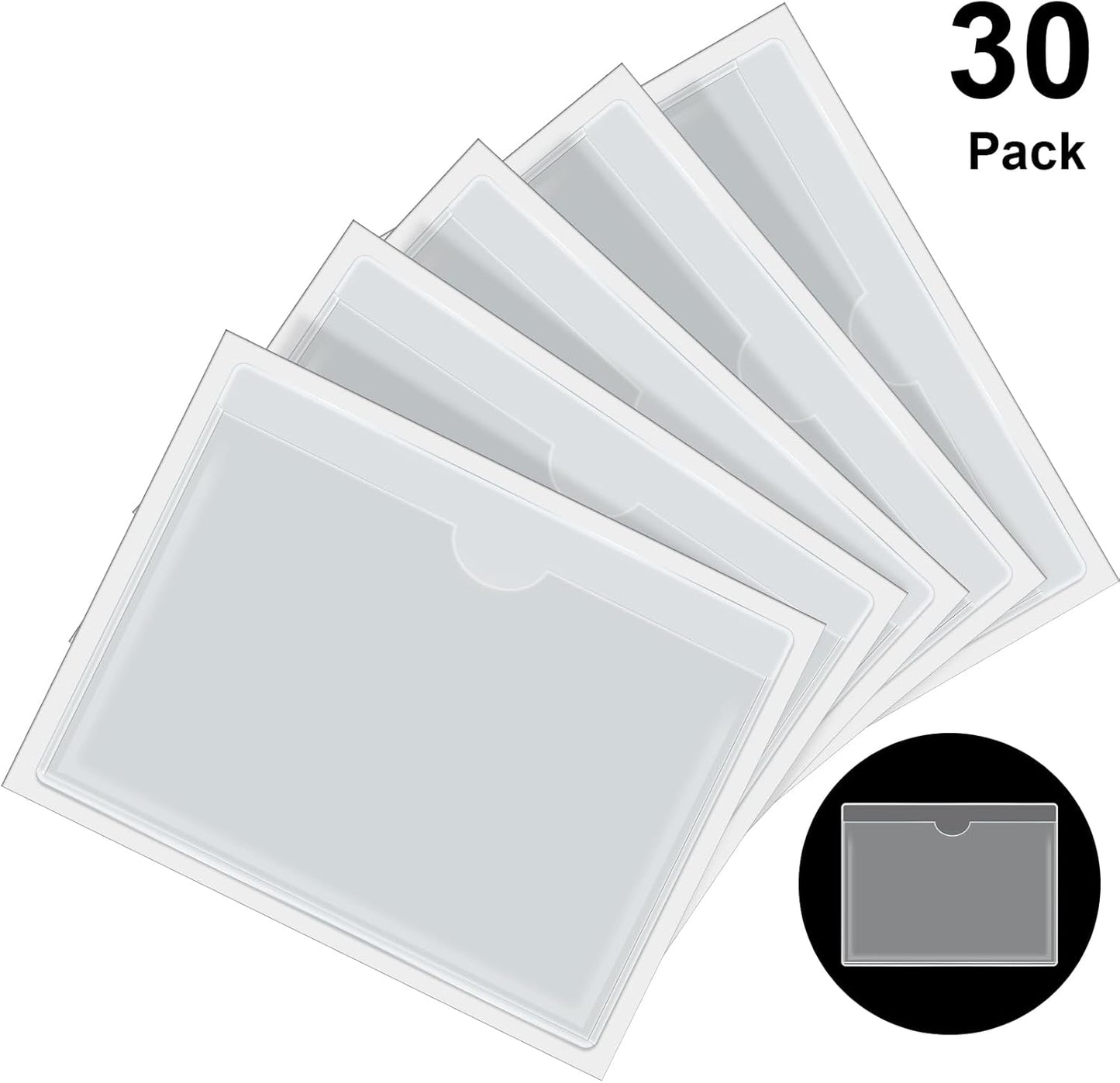 Chinco 30 Pcs Self Adhesive Pockets, Bin Labels for Storage Bins, Clear Pocket Label Sleeves, Plastic Index Card Holder with Top Open for Organizing Bins Box Drawer(3.6 x 4.8 Inches)