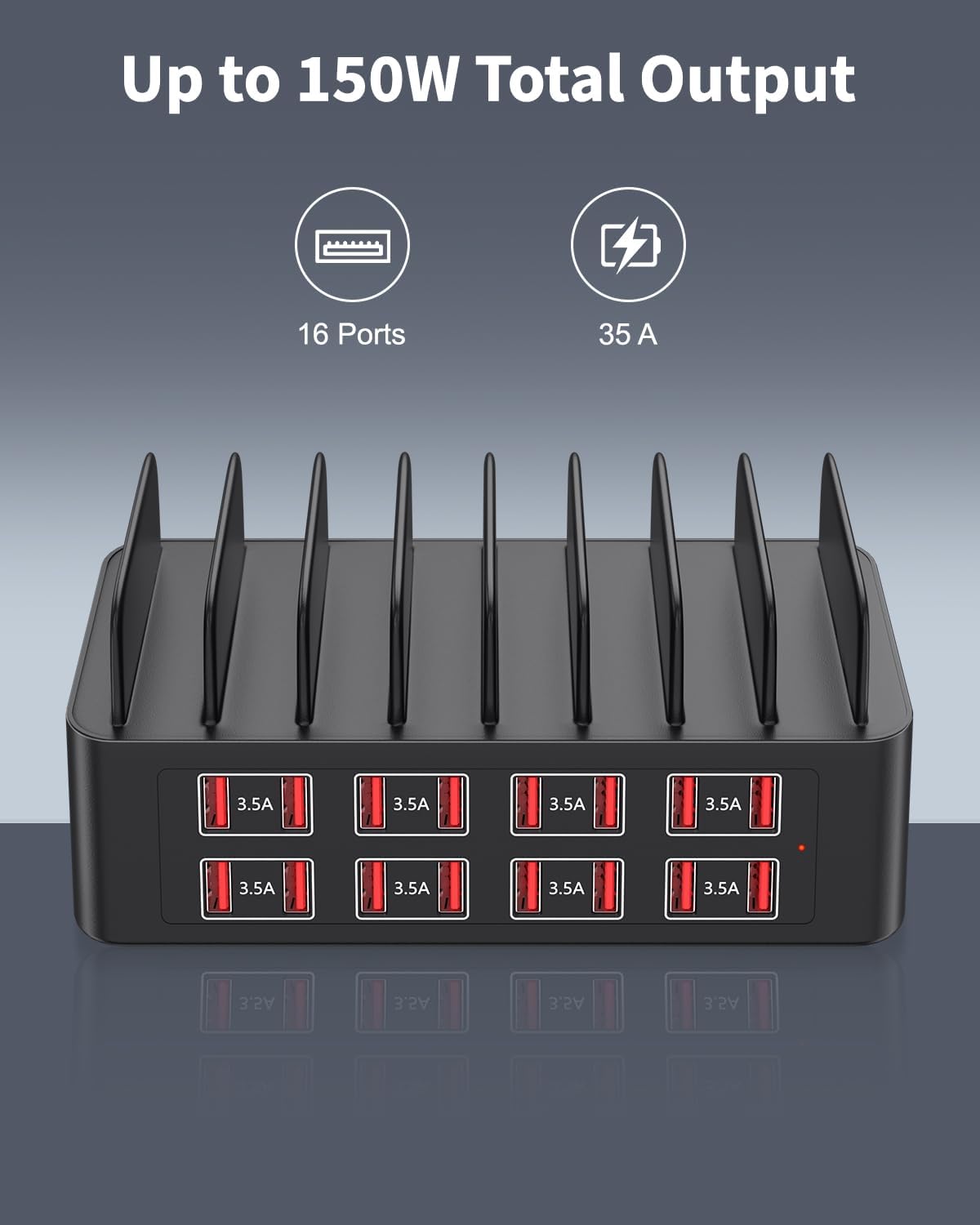 150W Charging Station for Multiple Devices, 16 Port Phone Charger Station, Multi USB Organizer Charger Station for iPhone, Android, iPad, Cell Phone, Tablets