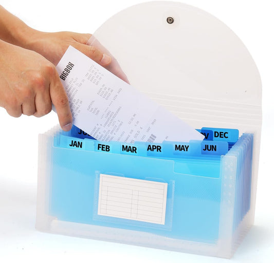 H4D Check Size 13 Pocket Expanding File Folder, Accordion File Organizer Wallet Case for Coupon Receipt Storage, 10 x 5.5 inches, Blue