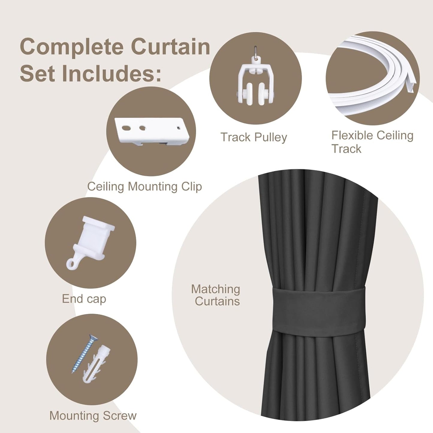 Room Divider Curtains & Flexible Bendable Tracks Set,Privacy Dividers Ceiling Track Curtain Window Blackout Curtains for Living Room Bedroom (W120 × H96 in 1 Panel Black Drape & White Rail)