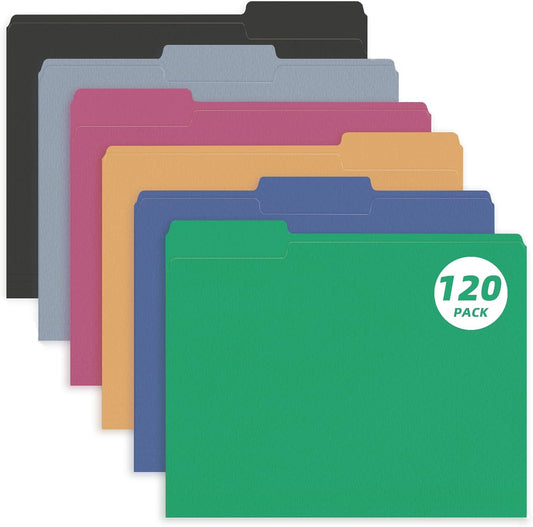 File Folder, PANDRI 120 Pack Colored File Folder, 1/3 Cut Tab, Letter Size, Assorted 6 Dark Colors Filing Folder for Office School Business