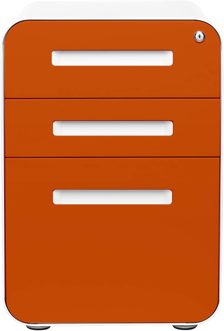 Laura Davidson Furniture Stockpile 3 Drawer File Cabinet with Lock - Under Office Desk Metal Filing Cabinet, Legal/Letter File Folders, Wheels and Stationary Feet, Pre-Assembled, Orange Faceplate