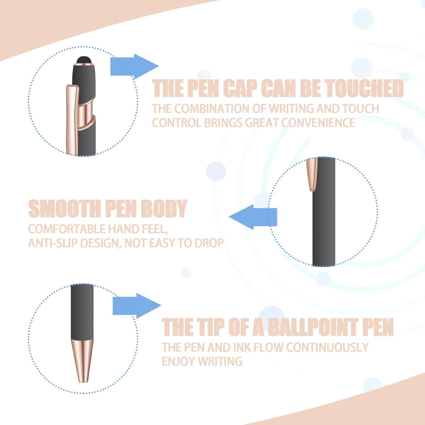 8 Pcs Blue Ink Ballpoint Pen with Stylus Tip 2 in 1 Stylus Ballpoint Pen Metal Pens Stylus Pen for Touch Screens School Office Coworkers (Gray Rose Gold)