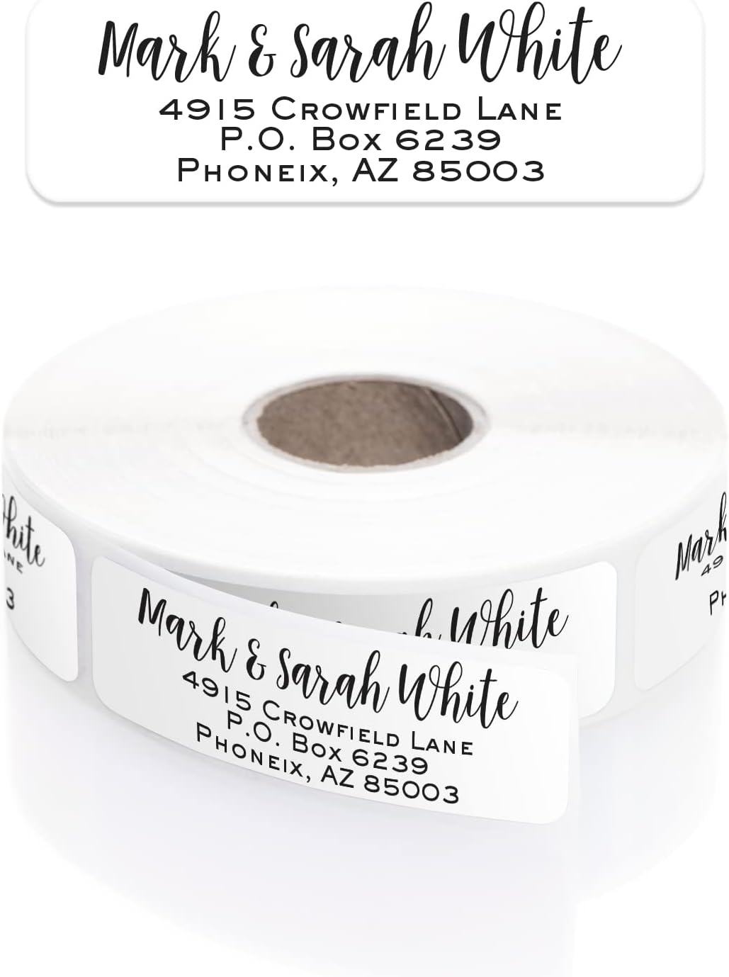 Mixed Script Font Rolled Address Labels/Roll of 500 Chic Black and White Personalized Address Labels/Designer Return Address Stickers in Elegant Plastic Dispenser