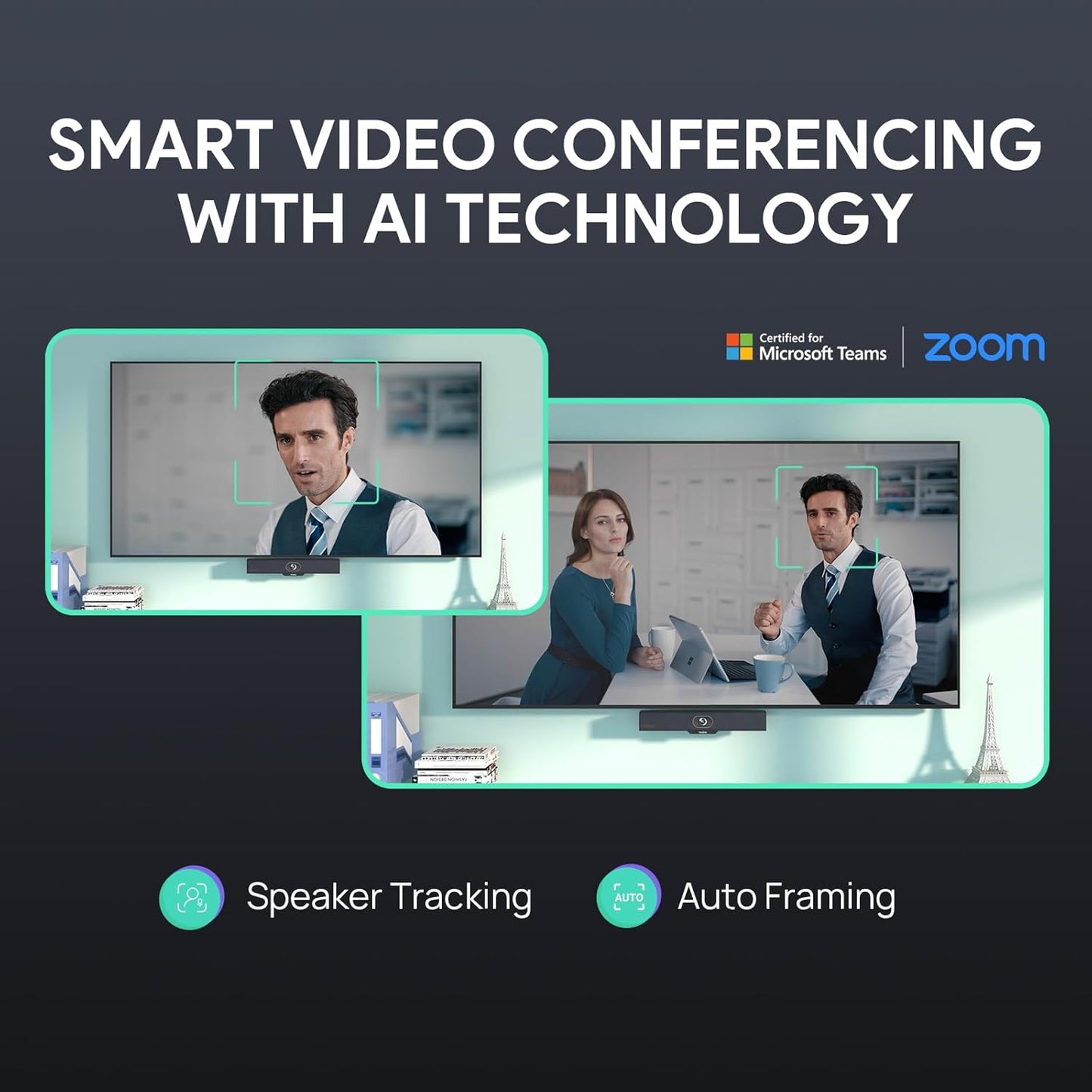 Yealink Video Conference Camera, 4K Webcam, 120° Ai Auto Framing, 8 Microphone Arrays & Speaker Tracking, Ai Noise Cancellation Teams Certified, Meetingbar A10 All-in-one Conference Room Camera System