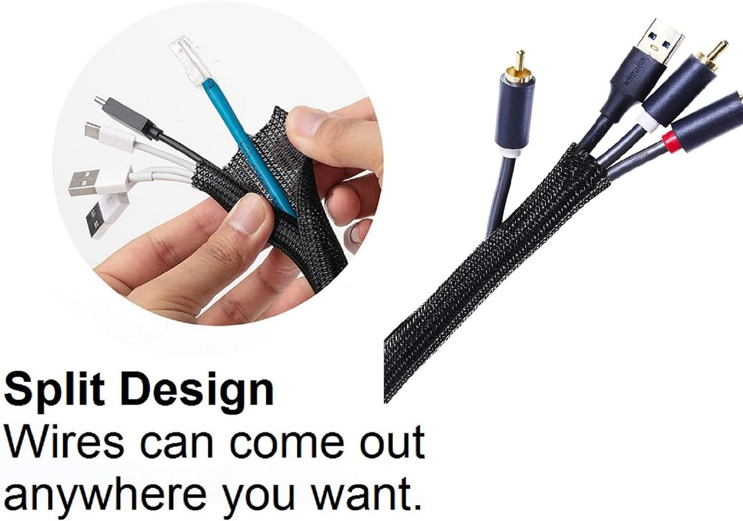 Summer Ready 2-Pack Split Sleeving Cable Protector (5FT, 5/8") - Chew Resistant Pet Proof Cord Cover for USB Power Audio Video, Home Office & Gaming Wire Loom - Black