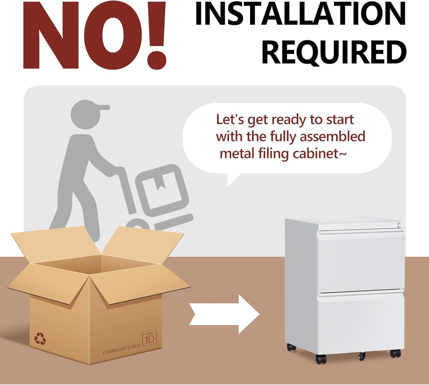 2 Drawer File Cabinet，Mobile Filing Cabinet with Lock and Wheels，Fully Assembled Metal Under Desk File Cabinets for A4/Letter/Legal Size（White