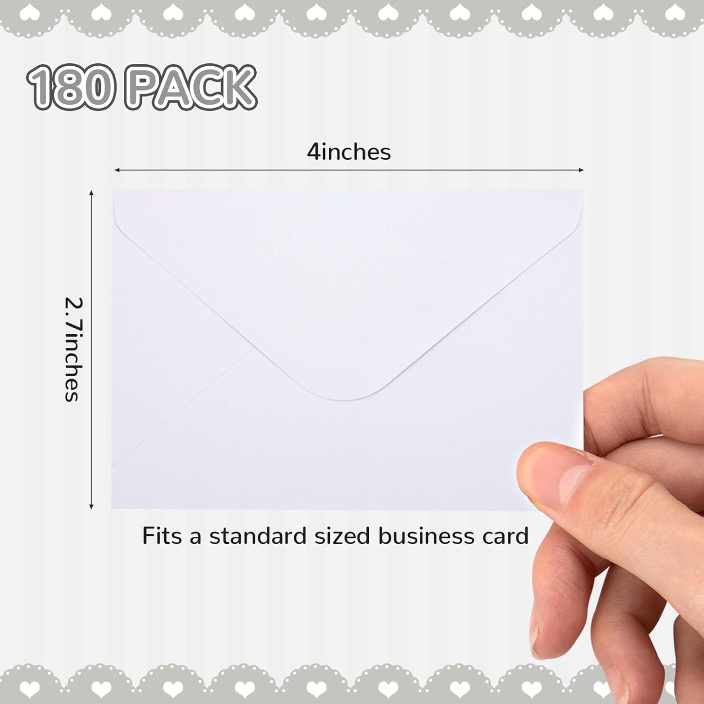 180 Packs Gift Card Mini Envelopes Small Envelope with Gummed Seal, Paper Business Card Envelopes, Bulk Tiny Envelope Pockets for Small Note Cards, 4 x 2.7 Inches (White)
