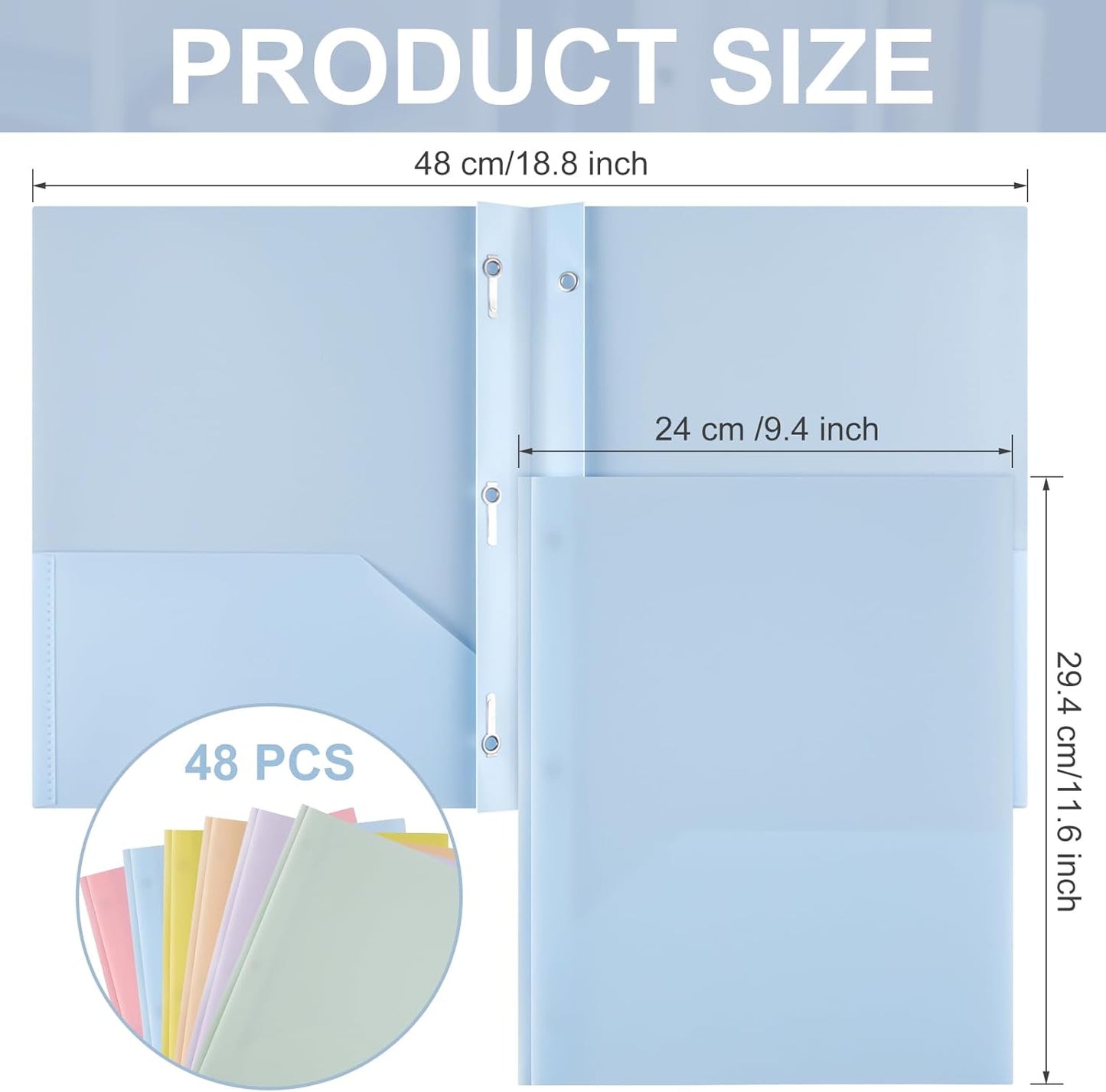 Patelai 48 Pcs Plastic Folders with 2 Pockets and 3 Prongs Home Folders with Card Slot Letter Size Heavy Duty Report Covers for Back to School(Purple, Orange, Pink, Yellow, Green, Blue,Classic)