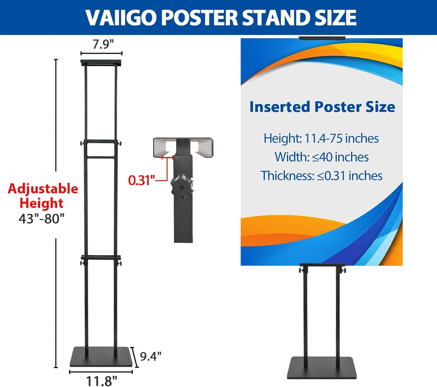 4-Pack Poster Stand - Heavy Duty, Double-Sided, Adjustable Height Up to 80 inches, Outdoor Banner Stand - Black
