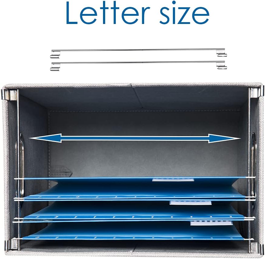 PRANDOM File Organizer Box - Set of 4 Collapsible Decorative Linen Filing Storage Hanging File Folders with Lids Office Cabinet Letter Size Light Grey (14x9.3x10.8 inch)