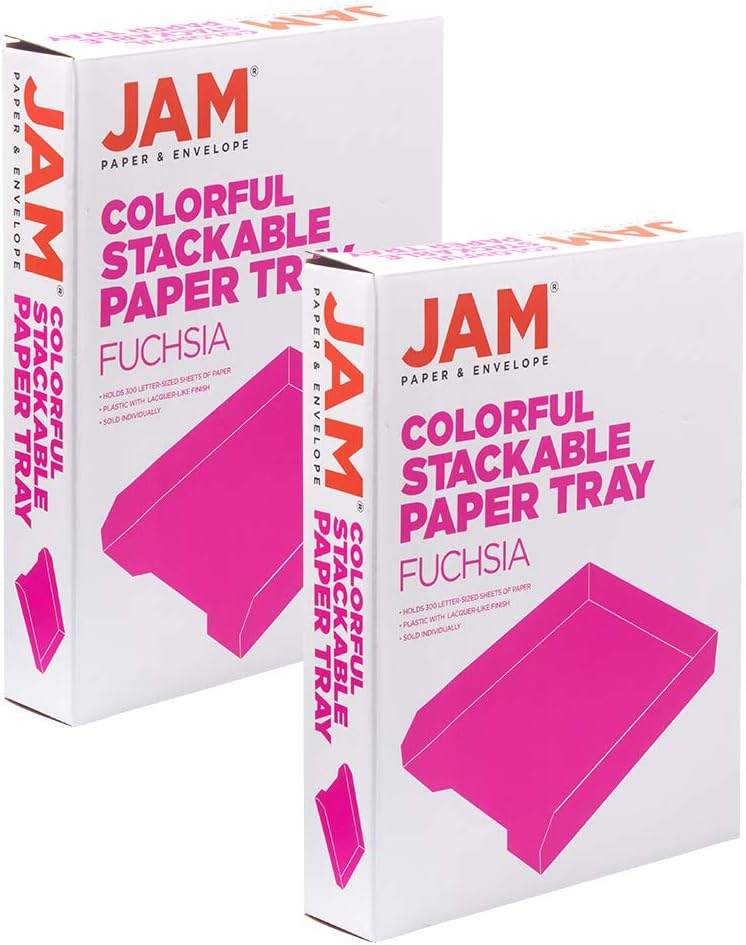 JAM PAPER Stackable Paper Trays - Pink - Desktop Document, Letter, & File Organizer Tray - 2/Pack