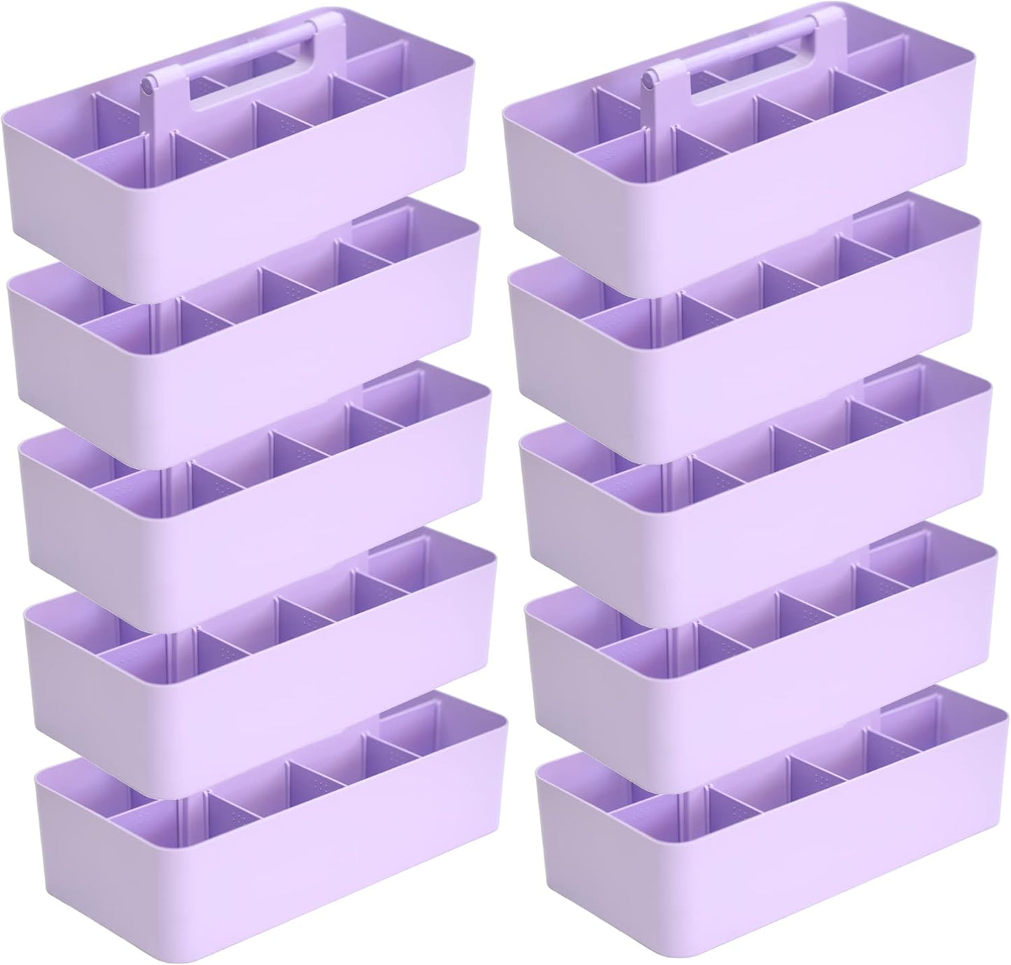 -Large Portable Caddy, DIY Dividers, 8 Compartments, School Office Supplies Home Business Basket with Handle Storage Organize Made in USA (10 PACK, Lavender)