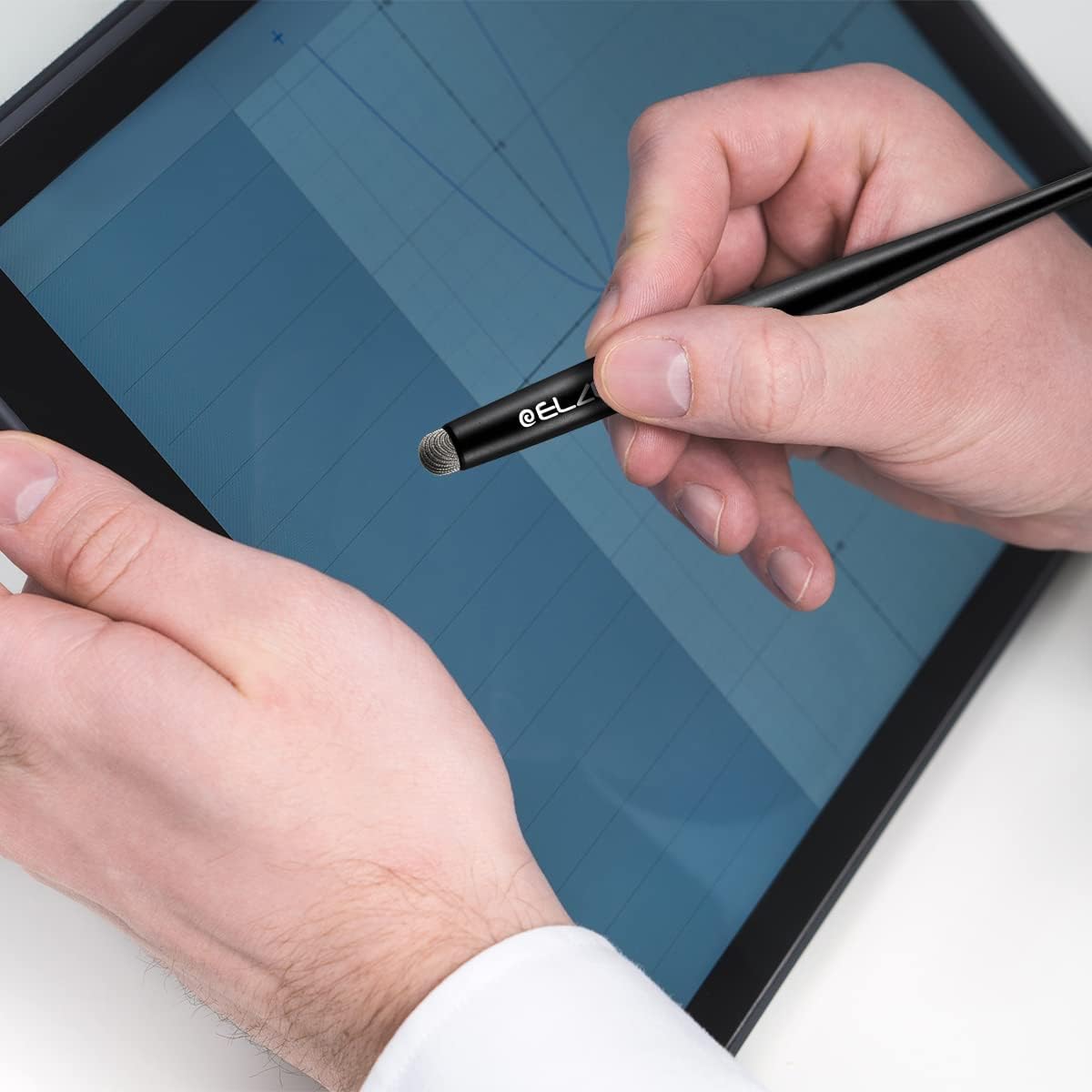 Elzo Stylus Pen Combo Universal Capacitive Touch Screen 2 Packs with 4 Replacement Fiber Fine Tips for Tablet iPad, iPhone, Samsung, Microsoft Surface Pro, HTC, Sony and More Android Phones