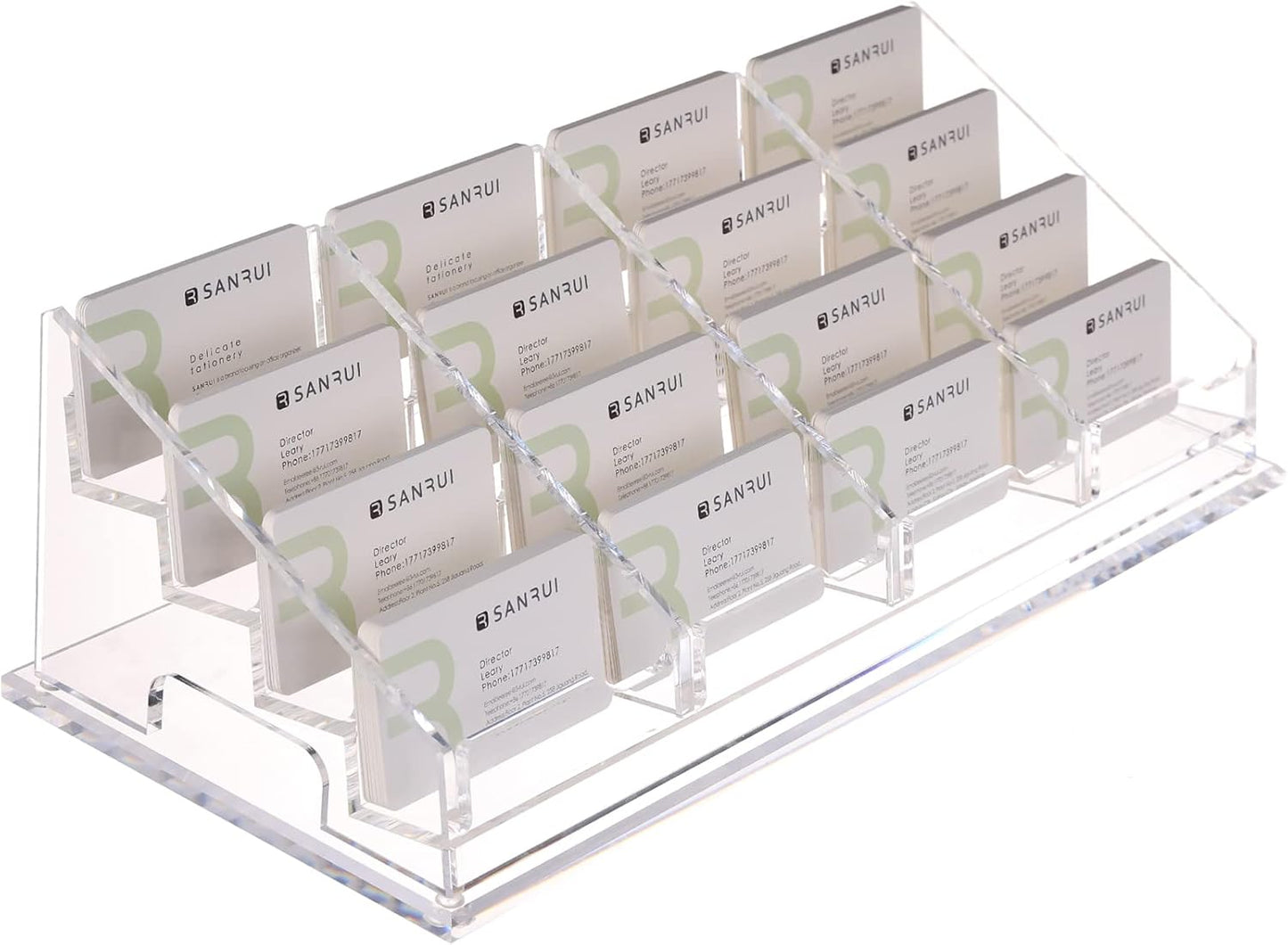 YUXUN 16 Slots Acrylic Business Card Holder for Desk Horizontal 4 Tiers Business Card Stand Clear Multiple Cards Display Stand for Office Supplies Home School