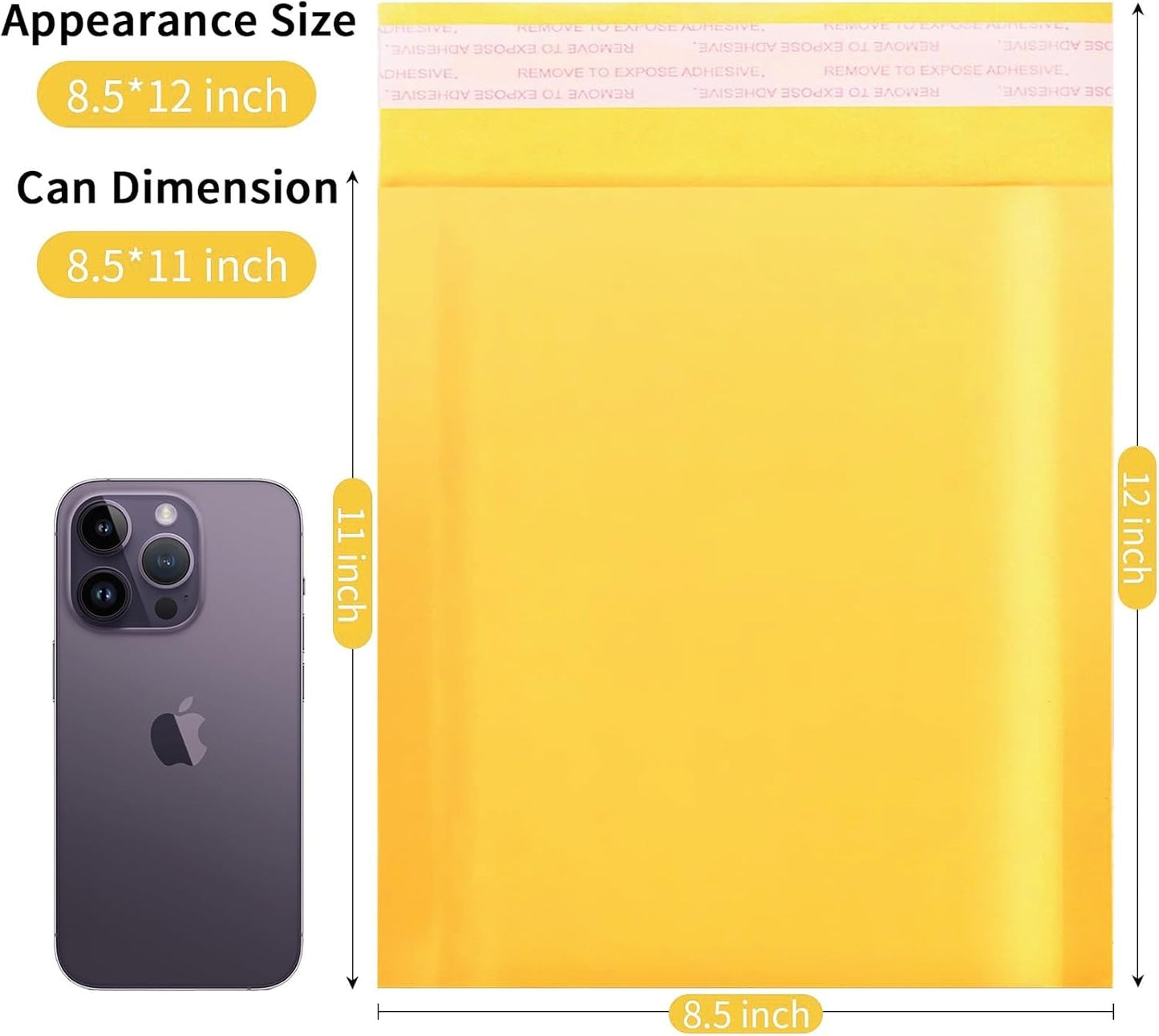 Kraft Bubble Mailers 8.5×12' Inch 50 Pack Yellow shipping envelopes Self-Seal Padded Mailing Envelopes for Jewelry Makeup Supplies and Small Business Packaging