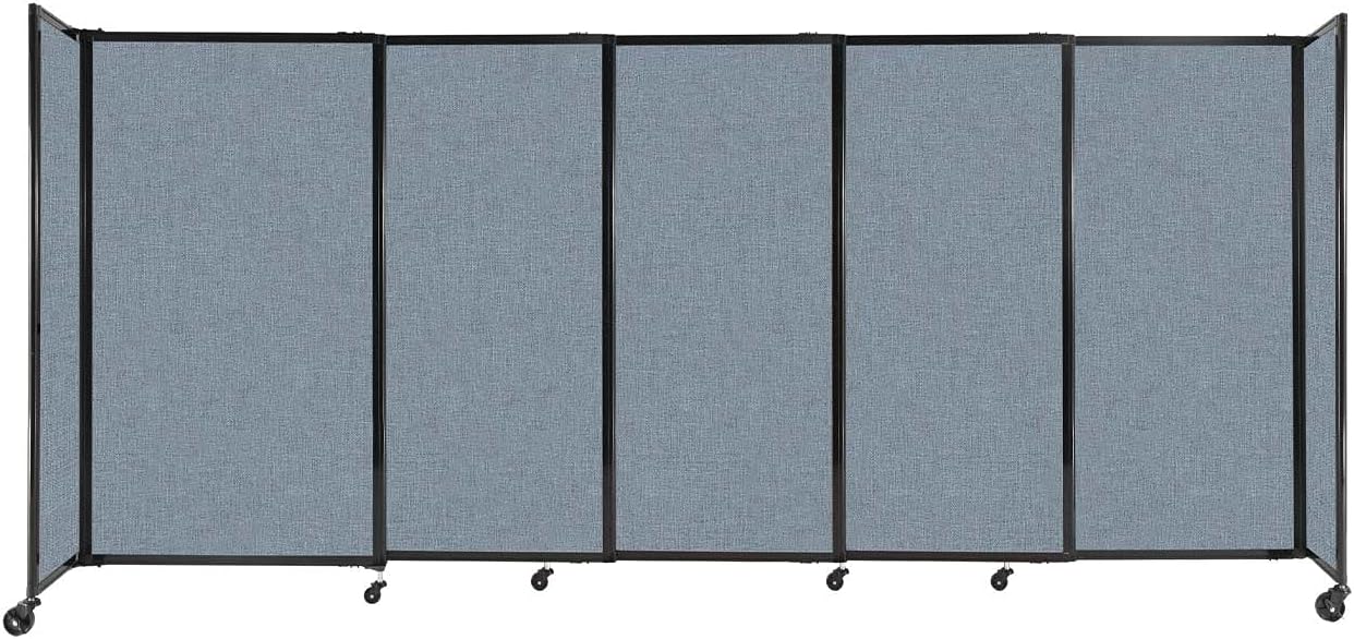 Versare Straightwall Sliding Portable Wall Partition | Freestanding Office Dividers | Locking Wheels | Temporary Room Separator | 11'3'' Wide x 5' Tall Powder Blue Fabric Panels