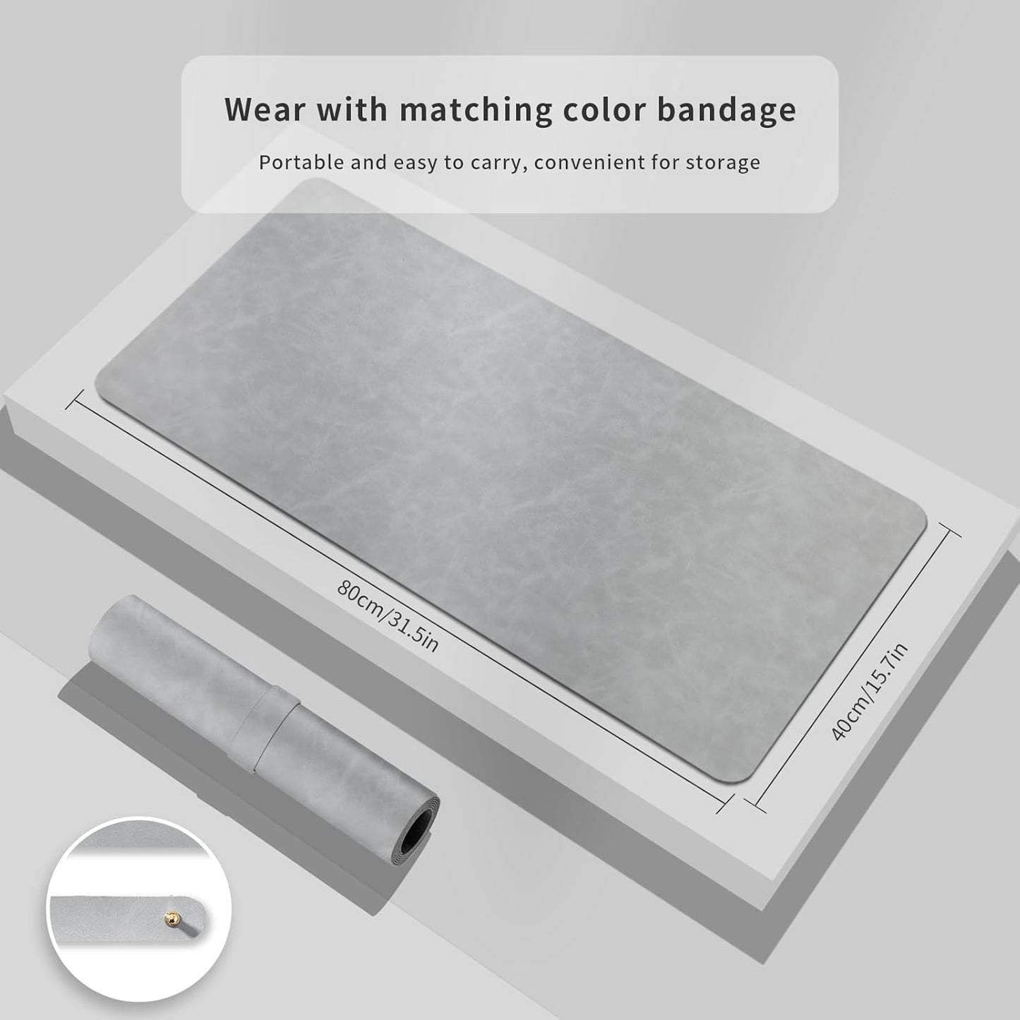 Crazy Horse Leather Desk Mat Large Mouse Pad Laptop Desk Pad Waterproof Non-Slip Table Blotter Desktop Writing Pad for Office and Home (Light Grey, 90x43cm)