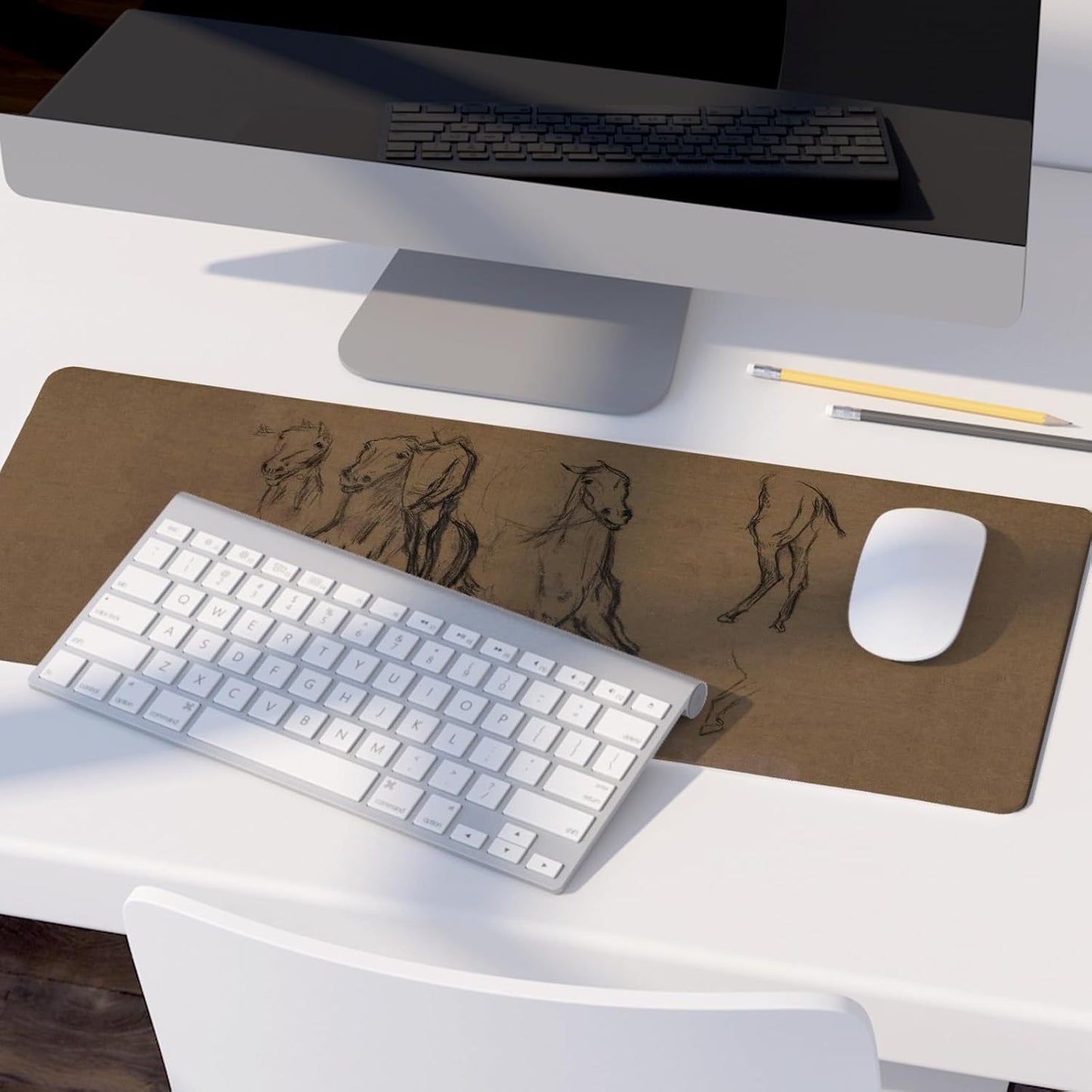 Vintage Western Mouse Pad,Retro Horse Desk Mat for Laptop,XL Large Vintage Mid Century Grey Abstract Art Mouse Pad for Home Decor Office Dorm, Horse Decor for Desktop 31.5x11.8 Inch