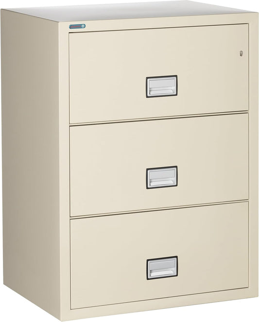 31 inch Wide 3-Drawer Lateral Fireproof File Cabinet – Legal and Letter Size Filing – Key Lock – Water Resistant – Fire Safe and Impact Rated – Putty Finish – Model LAT3W31P