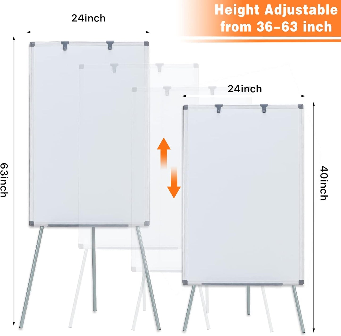 MAKELLO White Board with Stand, Portable Whiteboard Easel 3'x2' for Office Classroom Home School, Adjustable Height, Aluminum Frame, 36x24in