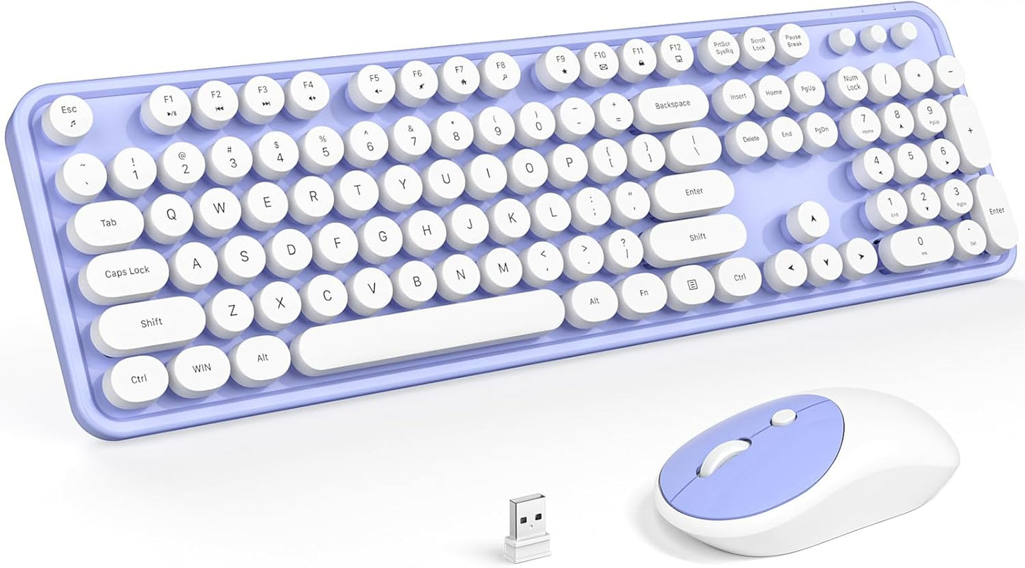 MOFII Wireless Keyboard and Mouse Combo, Typewriter Full-Sized Retro Keyboard and 2.4GHz Connected Mouse for Windows, Computer, Desktop, PC, Notebook, Laptop (Purple)