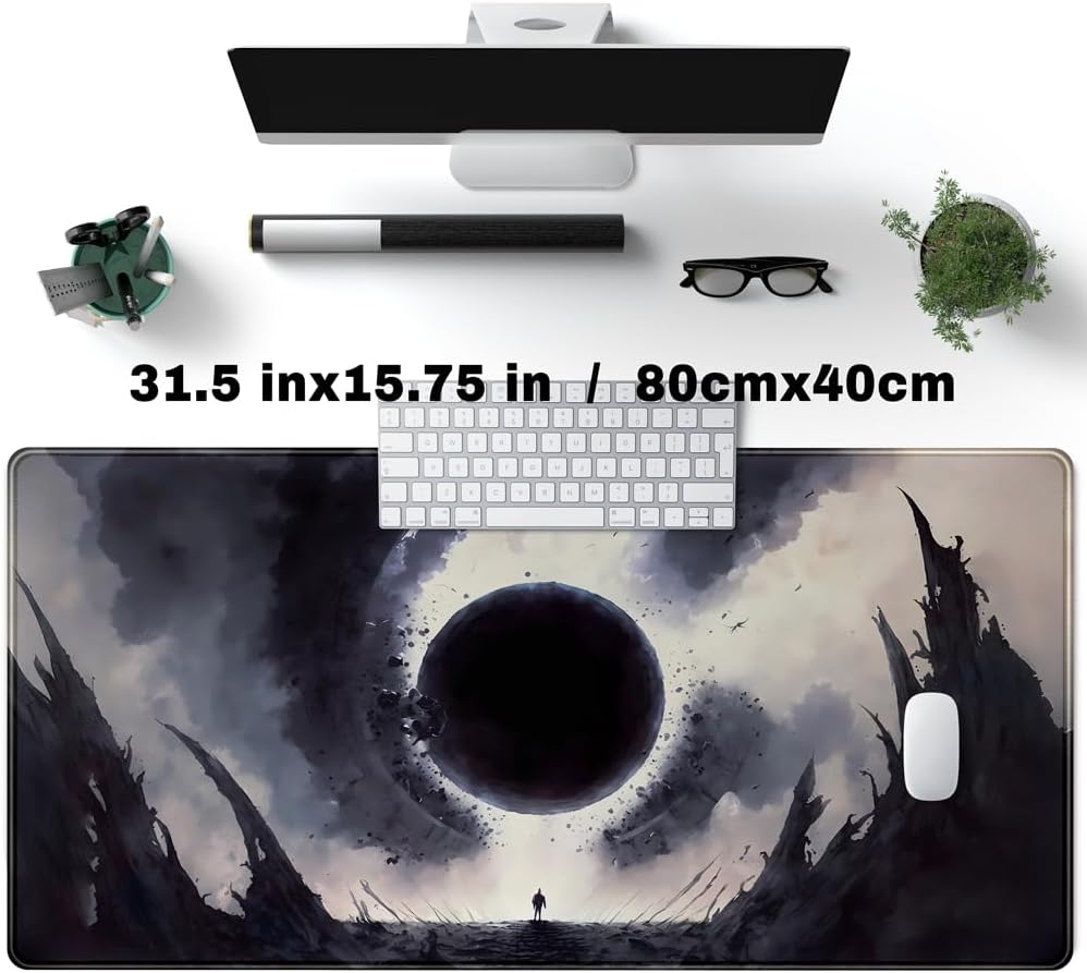 Black Moon Mousepad Gaming MTG Playmat Desk Mat Original Aesthetics Mouse Pad Large Gaming Mouse Pads Desk Pad XXL Keyboard Mat Full Desktop Mat Desk Cover Pad for Work Office Game (31.5x15.7 in)