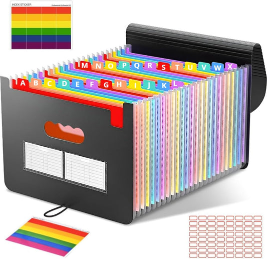 Expanding File Folder with Blank Labels, According File Organizer with Expandable Cover, Desktop Accordion Folders Letter A4 Paper Document Storage Organizer (37 Pockets)