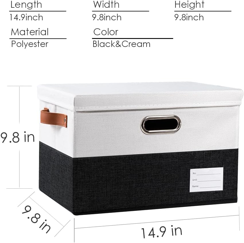 PRANDOM Foldable Storage Bins with Lids [3-Pack] Fabric Collapsible Storage Boxes Baskets Cubes Containers with Handles for Closet Living Room Bedroom (Black & White 14.9x9.8x9.8'')
