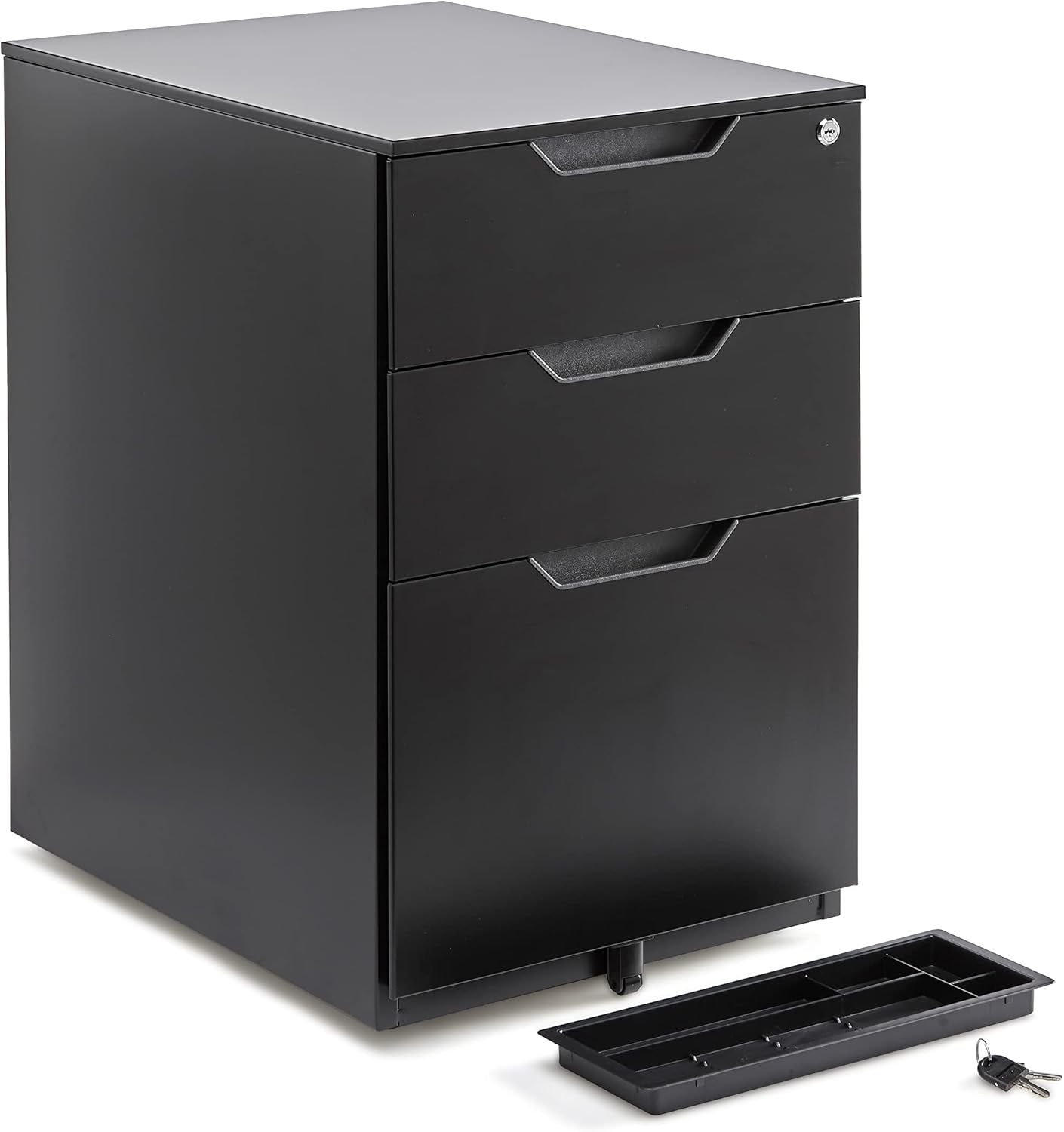 Amazon Basics 3 Drawer Mobile File Cabinet With Lock, Black, 20.71" D x 15.51" W x 24.29" H