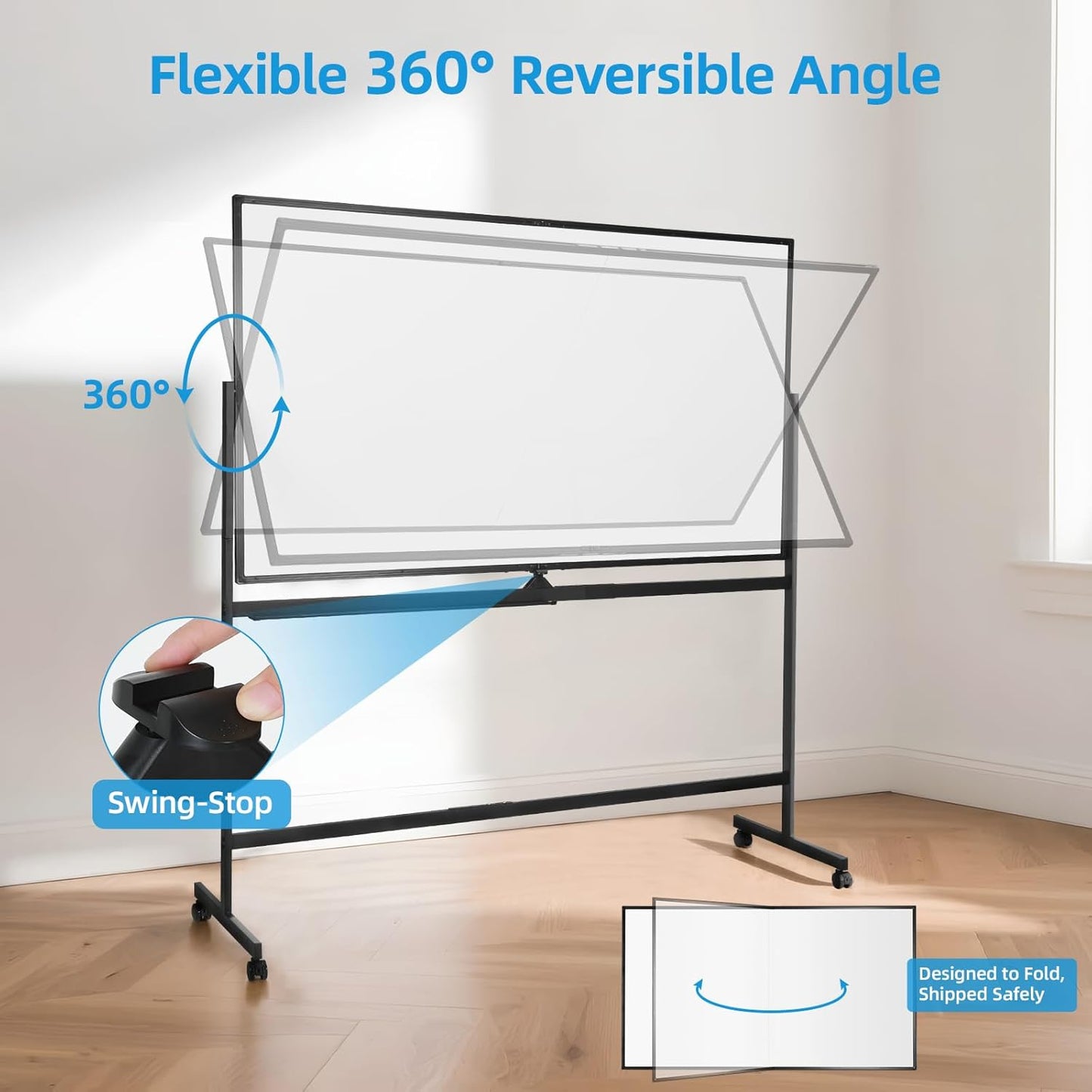 VOWNER Double-Sided Magnetic Whiteboard, 72" x 40" Large Mobile Dry Erase Board, Reversible Rolling White Board with Aluminum Frame & Stand, for Home Office, Classroom, School, Black