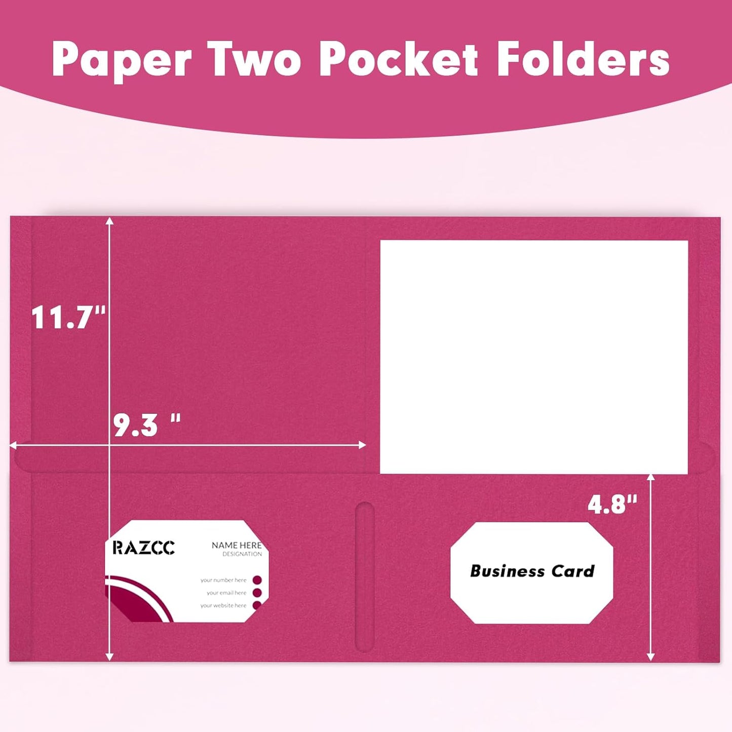 Two Pocket Folders, RAZCC 50 Pack 2 Pocket Folders Fit Letter Size Paper, Paper Folders with Pockets for School Office Business Home, Magenta