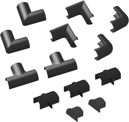 D-Line Small Cable Raceway Accessory Pack, Join 0.78in x 0.39in Cord Cover Lengths, 13 Accessories Included, Hide Cords Around a Variety of Angles - Black