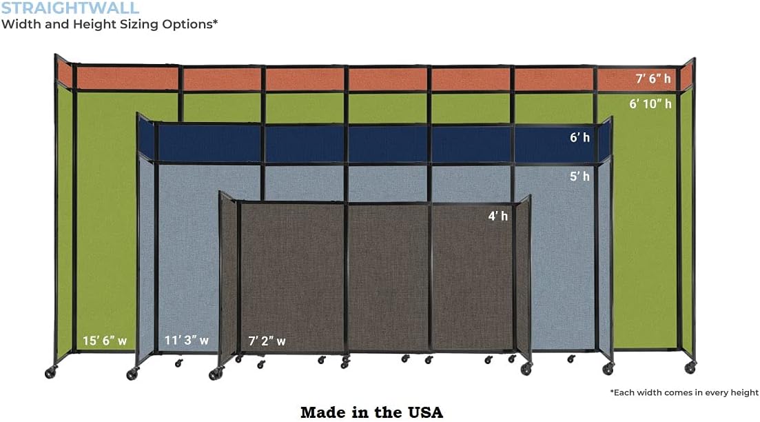 Versare Straightwall Sliding Portable Wall Partition | Freestanding Office Dividers | Locking Wheels | Temporary Room Separator | 15'6'' Wide x 6'10'' Tall Royal Blue Fabric Panels
