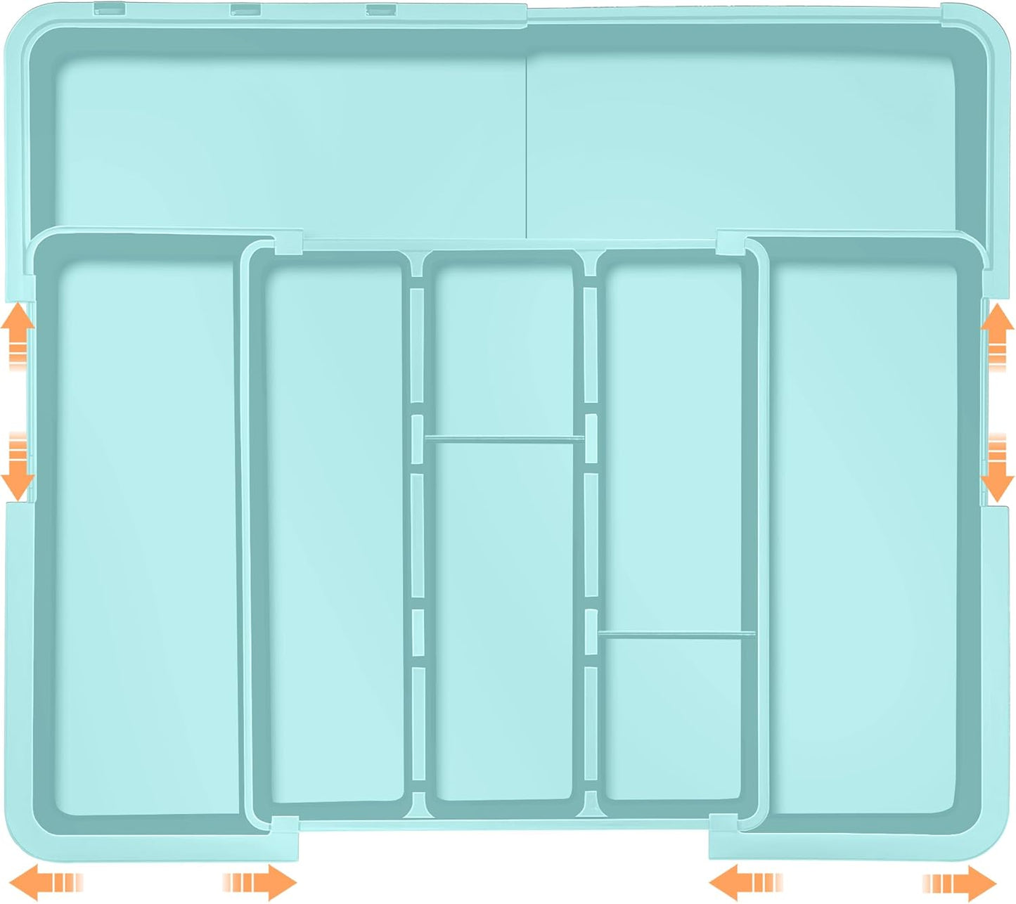 Large Utensil Drawer Organizer Expandable Silverware Organizer for Kitchen Drawer Adjustable Cooking Utensil Holder Cutlery Flatware Tray Spatula Tools Gadgets Storage Dividers Plastic Turquoise