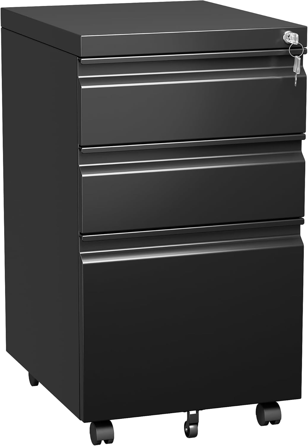 3 Drawer Under Desk Mobile File Cabinet with Lock, Metal Storage Cabinet for Office & Home, Legal/Letter Size, Fully Assembled Except Wheels, Black