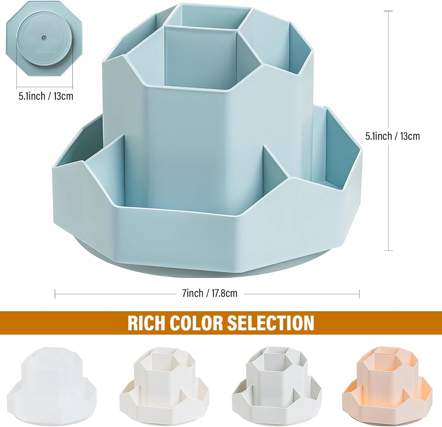 360 Degree Rotation Pen Holder,9 Slots Pencil Holder for Desk,Desk Organizer,Desk Accessories & Workspace Organizers,Apply Office, School, Home（Blue